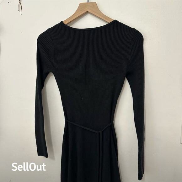 Abercrombie & Fitch Women's Black Faux-Wrap Ribbed Sweater Dress S - Picture 6 of 7